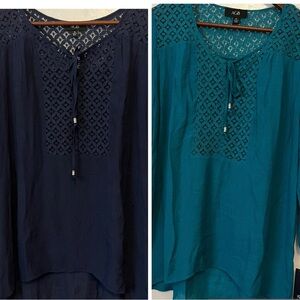 2 Top Bundle!! AGB Women's Lace Detail Tops - Navy and Teal 🆕